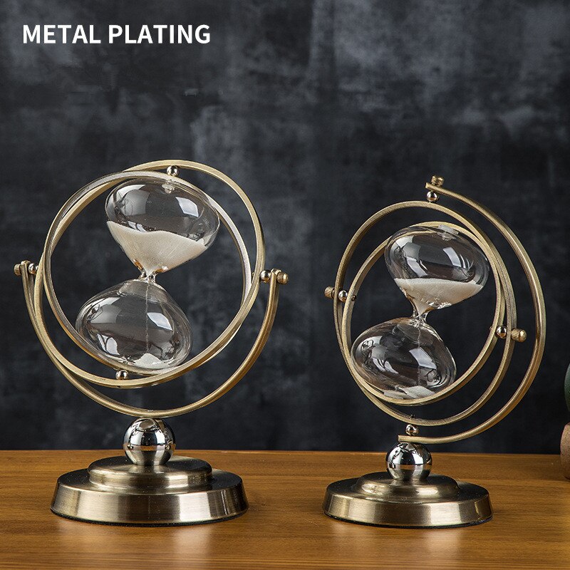 Retro Modern Metal Swivel Sand Timer Hourglass Pendulum Clock Time Wooden Rotating Hour Glass Clock Home Decor Wedding