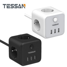 Tessan Powercube Power Strip Usb Socket Eu Plug Adapter Extension Met Schakelaar 3 Eu Outlets En 3 Usb-poorten Home reizen Opladen