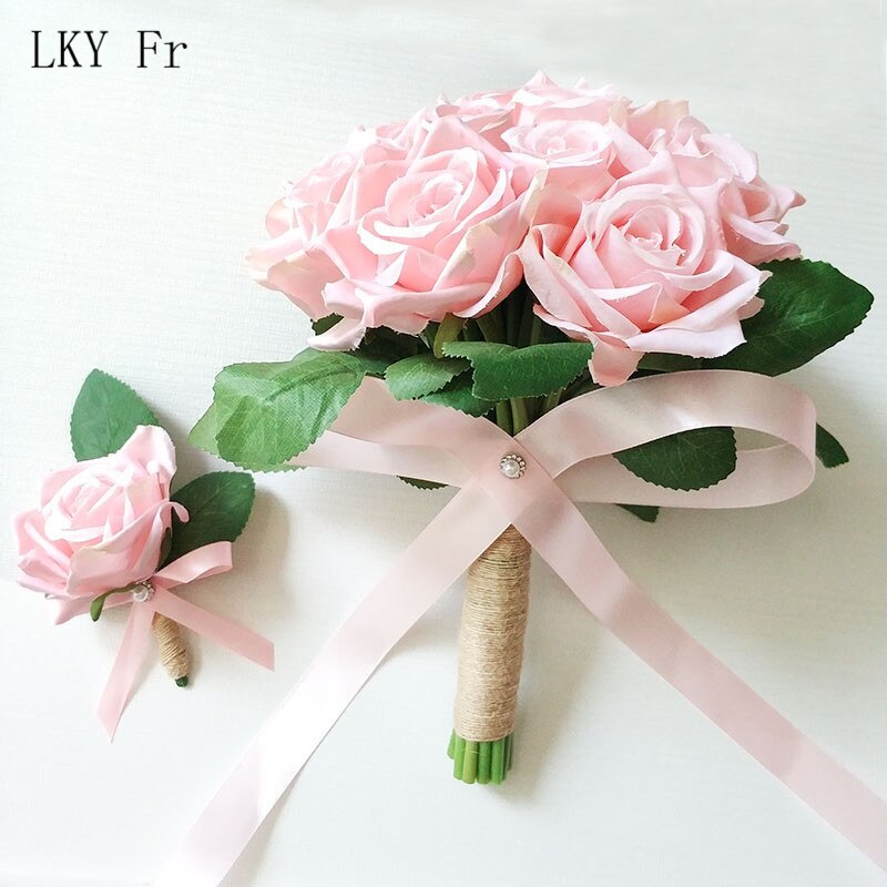 Lky fr bryllupsblomster brudebukett silke roser hvitrosa corsage bryllupsbuketter til brudepiker bryllupstilbehør