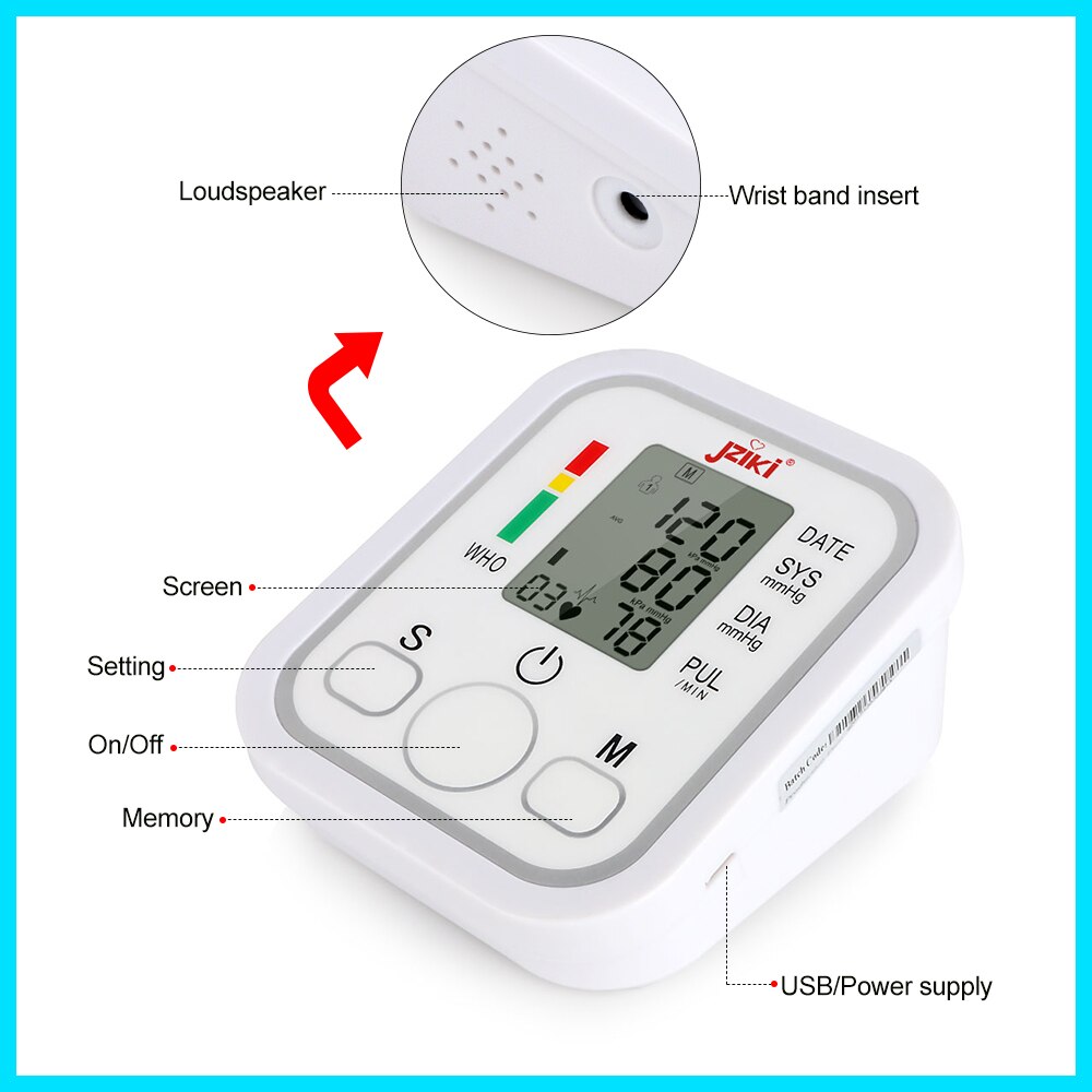 Home use Health Care Digital Upper Fully Automatic Electronics Arm Style Blood Pressure Monitor Pulse Rate B02R