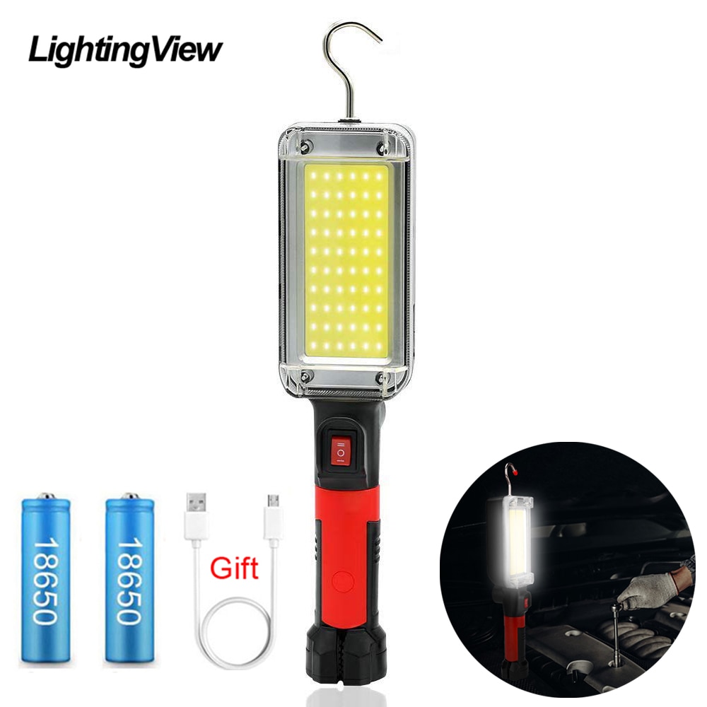 Portable LED COB Work Light Torch Floodlight with Hook Clip USB Charge Power by 18650 Magnetic Flashlight Lantern for Car Repair