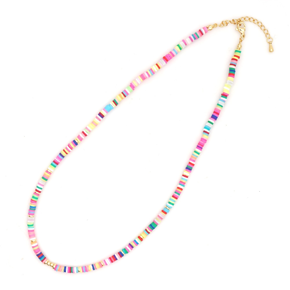 Go2Boho African Necklace Rainbow 4mm Polymer Clay Beads Handmade Collier Vinyl Heishi Necklaces Jewellery