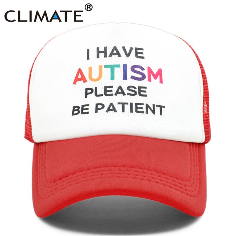 CLIMATE Autism Cap Please Be Patient I Have Autism Trucker Cap Autistic The Good Doctor Shaun Murphy Child Pattern Mesh Cap Caps: Red / kid 52to55cm Head