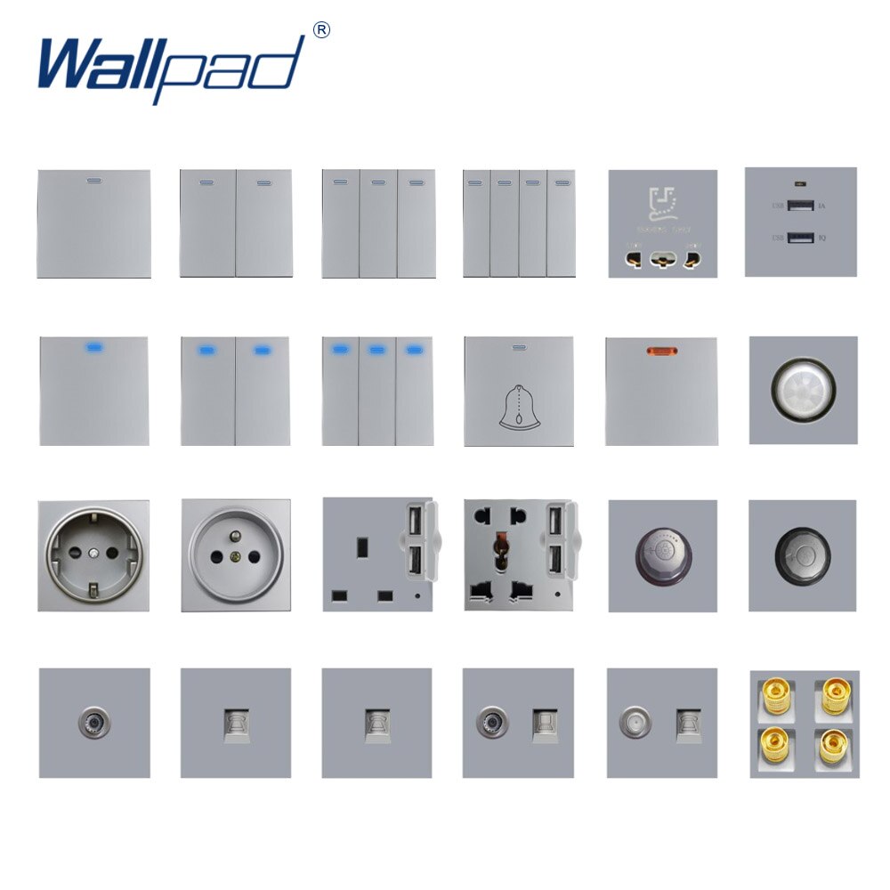 EU German Socket Wallpad Silver Satin Metal Panel EU 16A Electric Wall Power Sockets Electrical Outlets Schuko