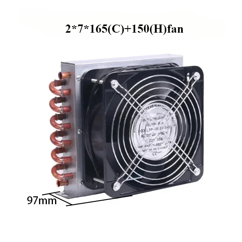 Small shell condenser radiator refrigerator freezer water-cooled aluminum fin and copper tube heat exchanger with fan air-cooled: D