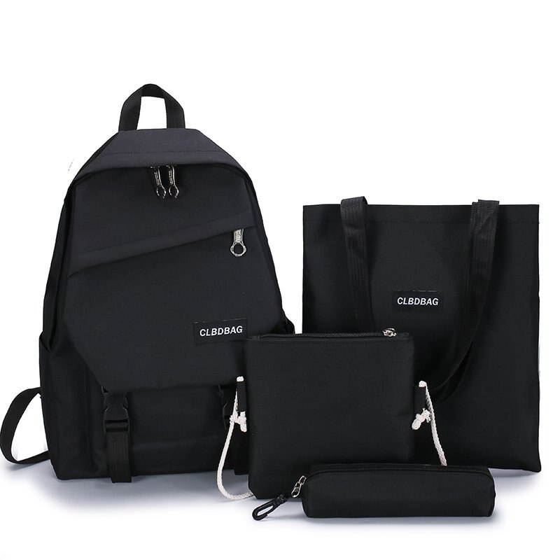 Mode Vrouwen Schooltassen Luxe Nylon Hoge Capaciteit Student Tas Voor Meisjes Rugzakken 4 Stks/set Jongen School Rugzak meisjes: black-set