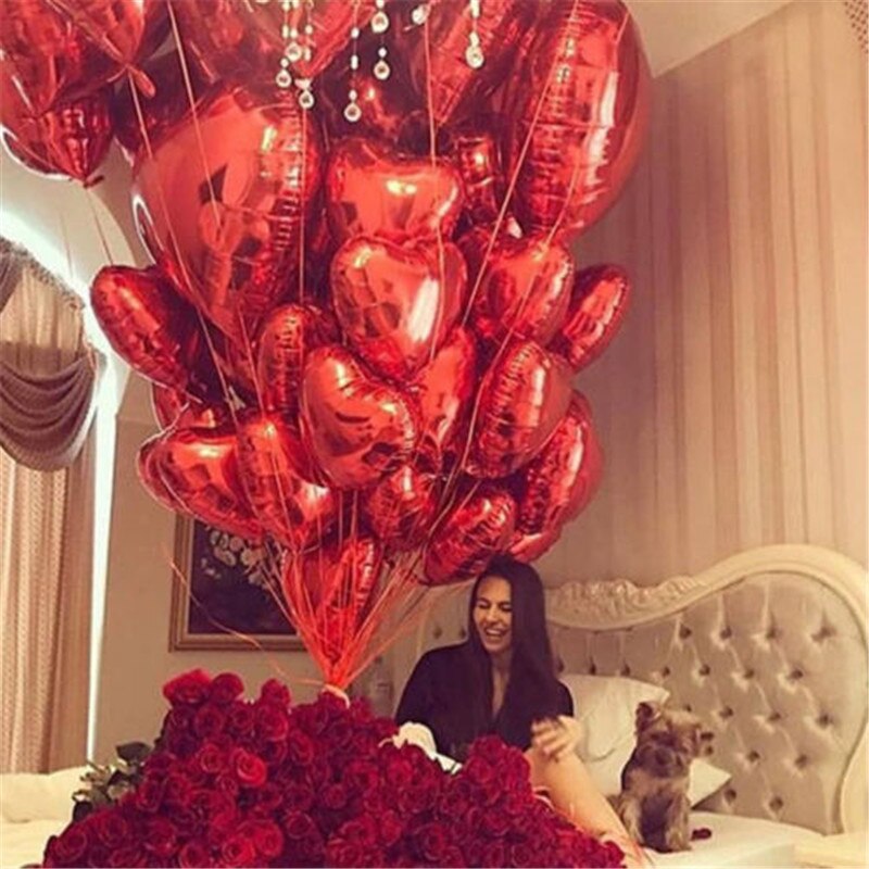Globos en forma de corazón de aluminio rosa y oro rojo de 18 pulgadas, 5 uds., globos en forma de corazón románticos de amor, globos de aluminio, decoración de de cumpleaños o boda