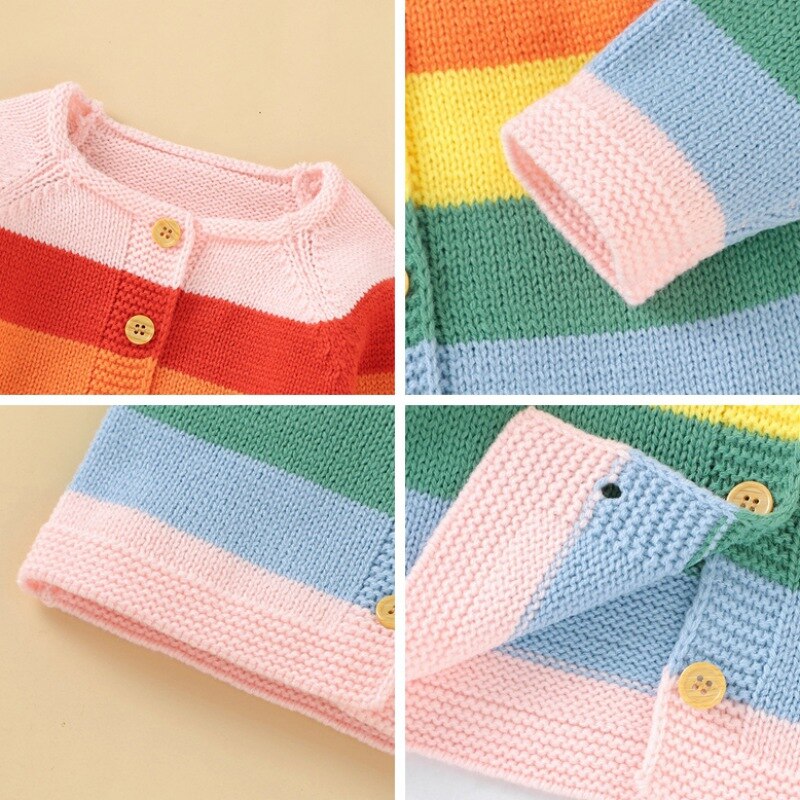 Children Kids Sweater Autumn Baby Girl Cardigan Striped Print Knitted Casual Outerwear Clothes Children Striped Print Sweater