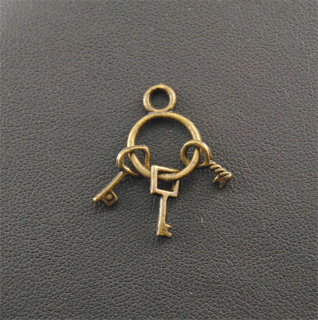 10Pcs Zilver Kleur/Brons Sleutelhanger Met Drie Sleutels Bedels Hangers Voor Sieraden Maken Diy Handgemaakte Craft 26X14MM A190/A196