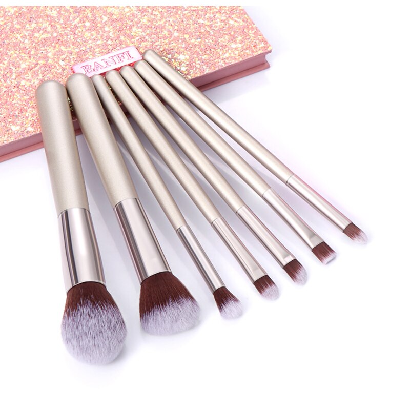 7 st sminkborstar set champagne guld foundation borste ögonskugga puder make up borste pincel maquiagem kosmetiska verktyg borstar