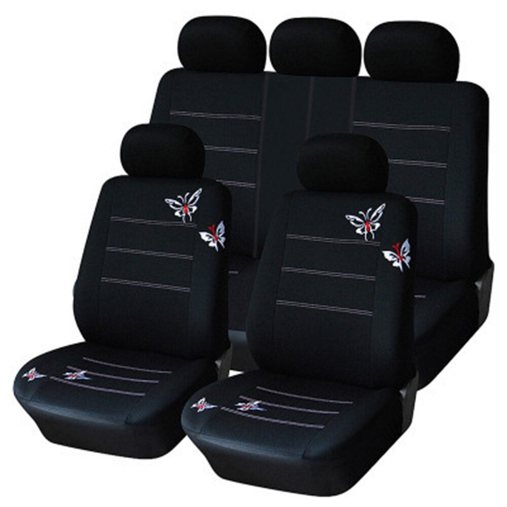 Handmade butterfly embroidery Car Seat Cover 100% Breathable Washable fit most automobile such for Kia for Ford for Hyundai: 5seats-D-black