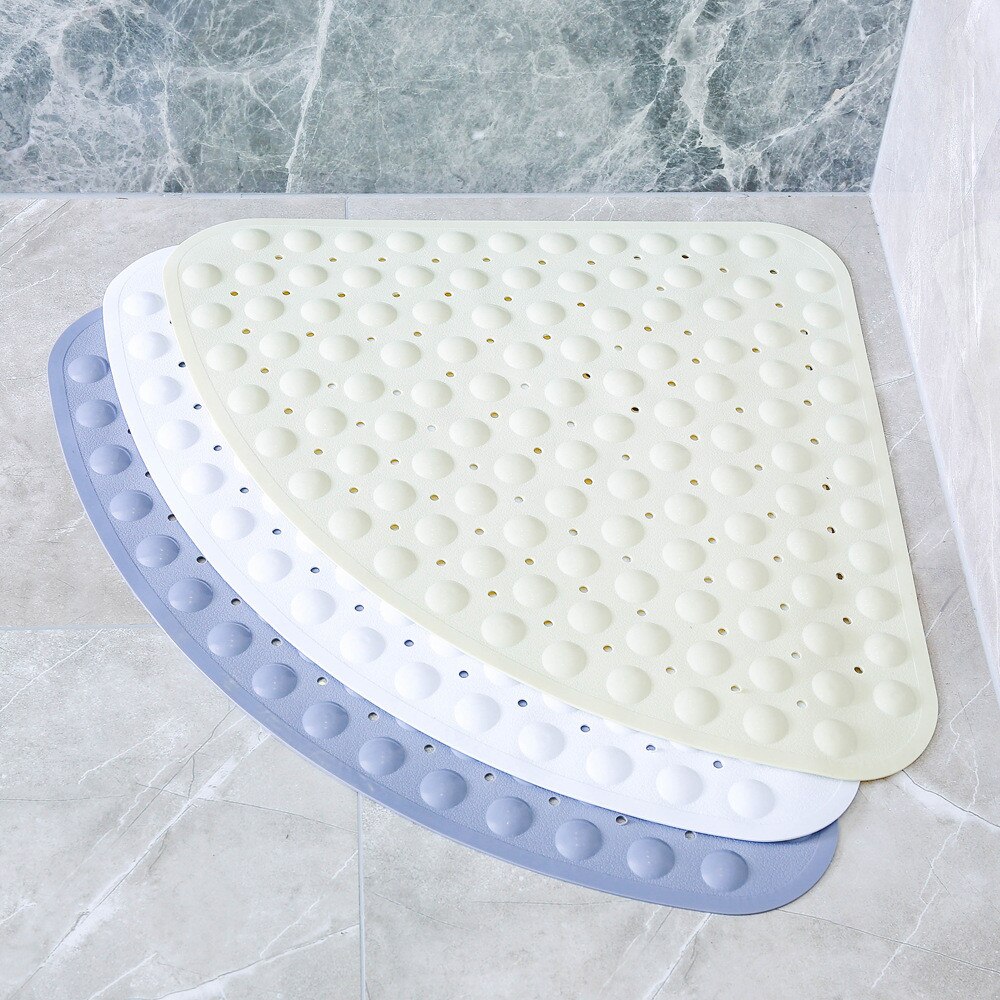 Bathroom Corner Shower Mat Sector Bath Mat Anti Slip No Smell Triangle Stand Up Bathmats Machine Washable Suction Cup Drain Hole