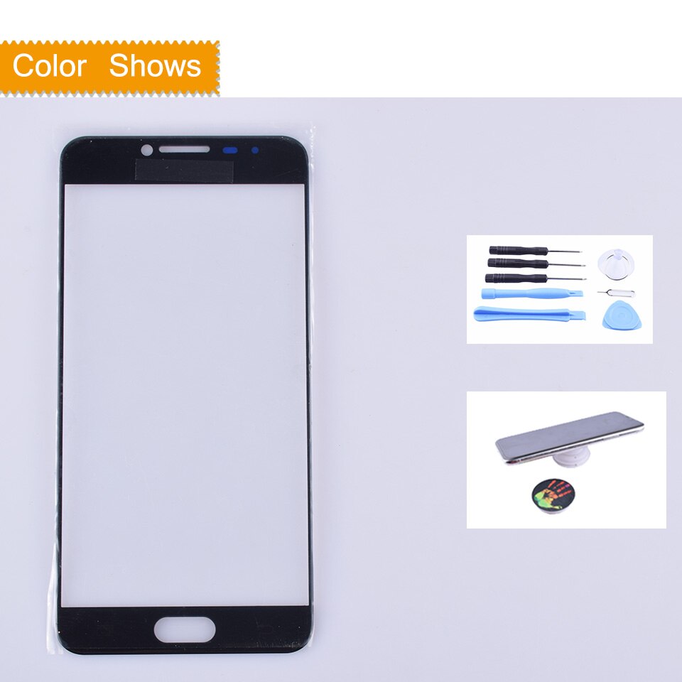 Voor samsung galaxy  c5 c5000 sm-c5000 touchscreen frontglaspaneel touchscreen  c5 buitenste glazen lens geen lcd-vervanging: Zwart met cadeau
