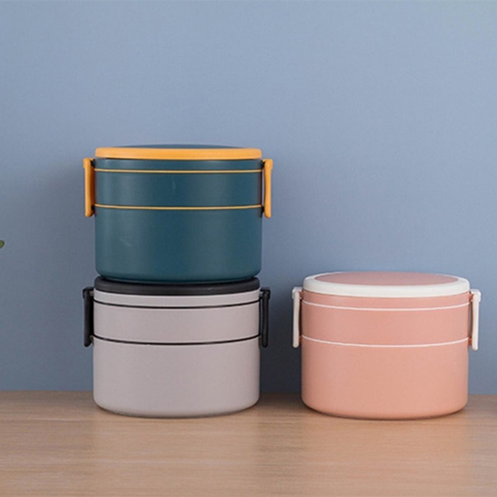 Portable Handle Lunch Box Round Double-layer Fitness Lunch Box Plastic Microwave Heating Fresh-keeping Sealed Lunch Box