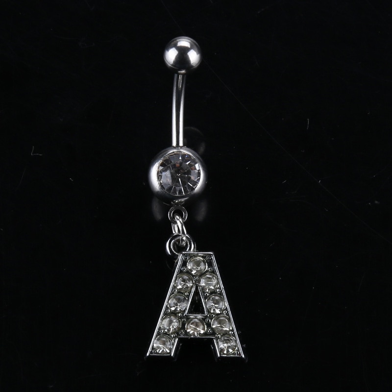 26 brief Een om M stijl Charmant Piercing Crystal Rhinestone Ingelegd Navel Navel Ring rvs sieraden