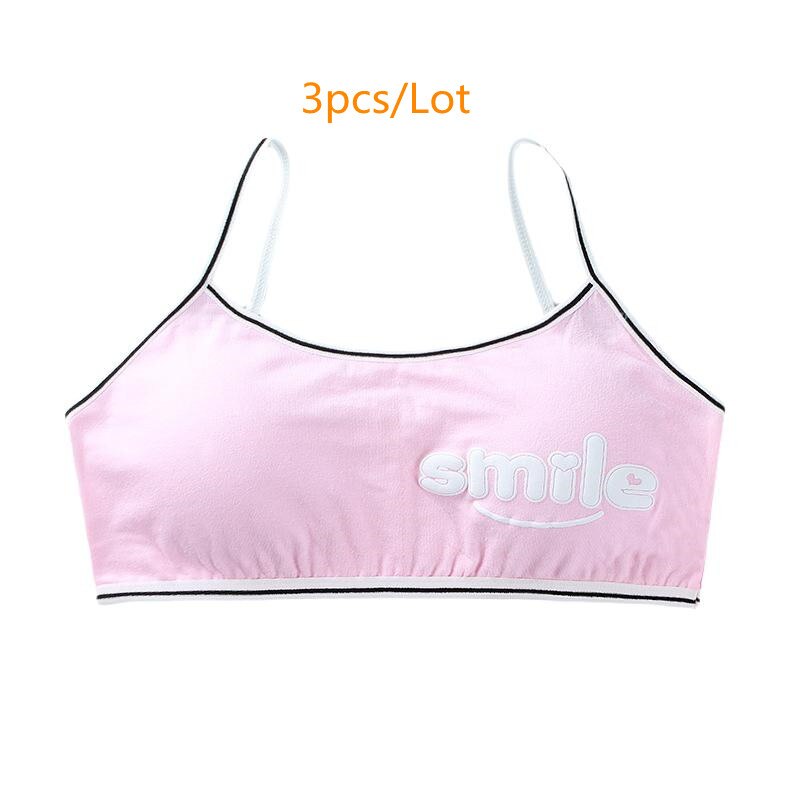 3 Stks/partij Meisjes Ondergoed Teens Mode Katoen Tops Vest Zacht Ademend Puberteit Gym Sport Jong Training Beha For8-16Years Oude: Pink  3pcs