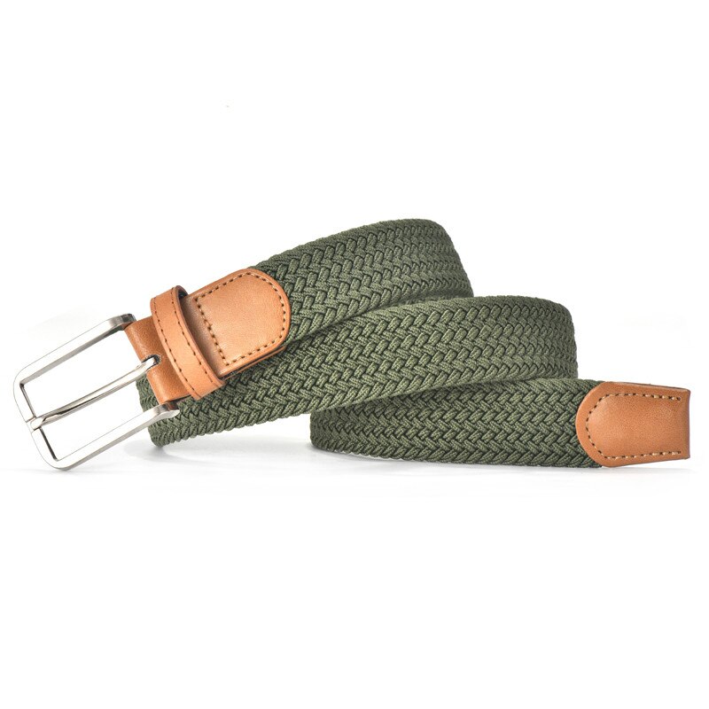 Unisex afslappet strikket bælte vævet lærred elastisk stretch bælte bælte metal spænde cinturones para hombre: Militærgrøn