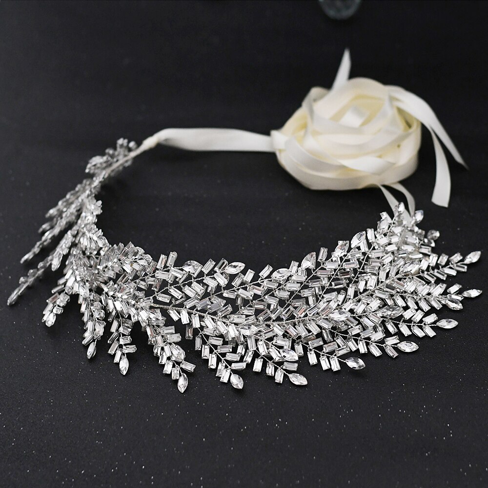 ZMSH312 Diamond Rhinestone Belts for Dresses Belt Silver Waist Belts Sparkle Belts for Women Dress Belt Flowers for Dresses: ivory ribbon