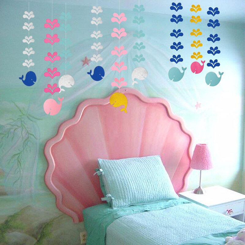 Paper Banner Ocean Mermaid Garland Birthday Decoration Boy Or Girl Baby Shower Wedding Decor Banner Shell Whale DIY Hanging