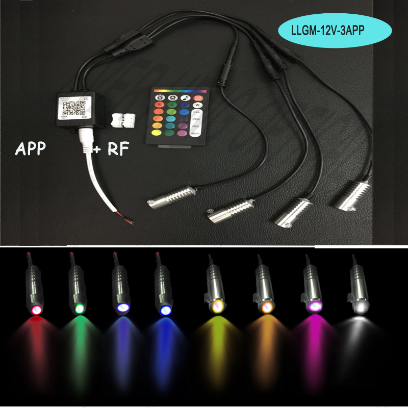 APP/IR afstandsbediening 12 v 3 W enkele kleur of multi color RGB glasvezel led licht motor met APP controle auto gebruik