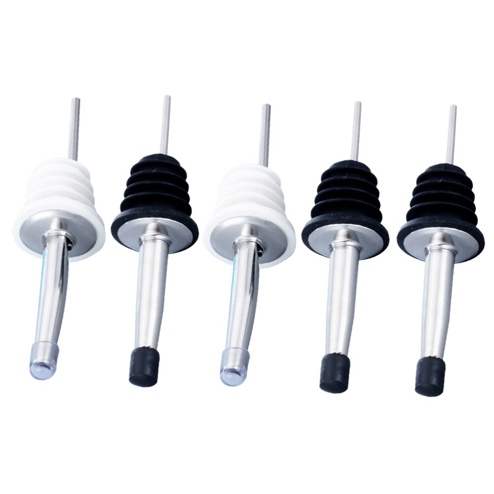 5pcs Stainless Steel Pourer Bottle Stopper Pourer Oil Stopper with Lid for Bar Party Restaurant (Rando