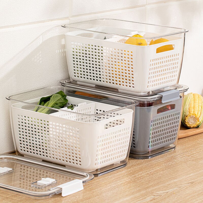 Fresh Produce Storage Containers Fridge Drip Basket Produce Saver Refrigerator Storage Basket Set Fresh Vegetable Fruit