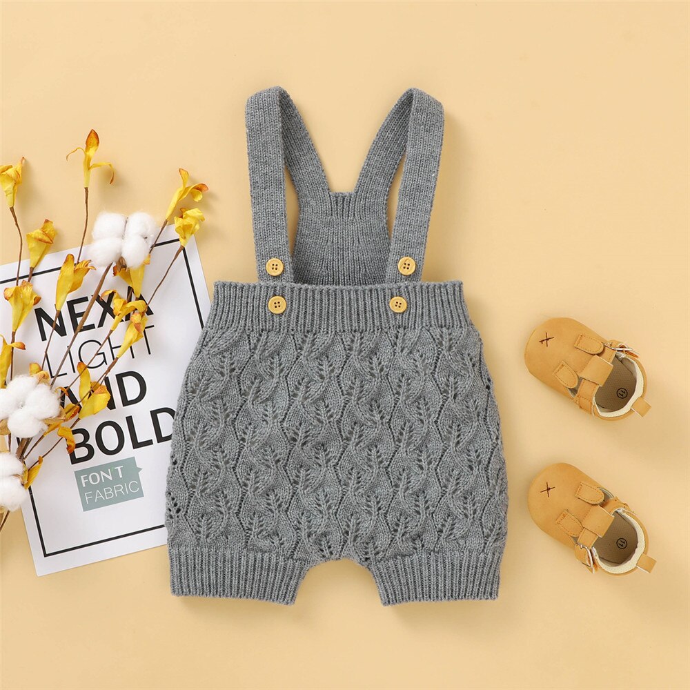 Baby Baby Jongens Meisjes Gebreide Overalls Mouwloze Effen Kleur Een Stuk Romper Lente Herfst Kleding Met Knoppen 0-24M