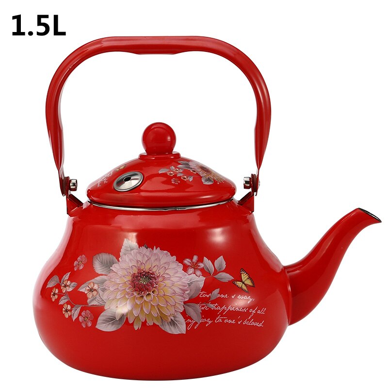 1.5L 2.0 L 2.5 L Rode Bloem Fluitje Water Pot Koffie Emaille Pot voor Keuken Tool Whitle Pot: 1.5L