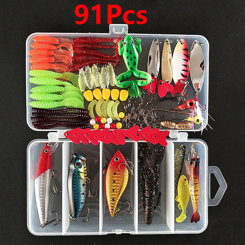 Juego de señuelos giratorios para piscardo Popper VIB, cuchara dura suave, anzuelos de pesca, aparejo herramientas de pesca, 45-139 Uds.: 91Pcs
