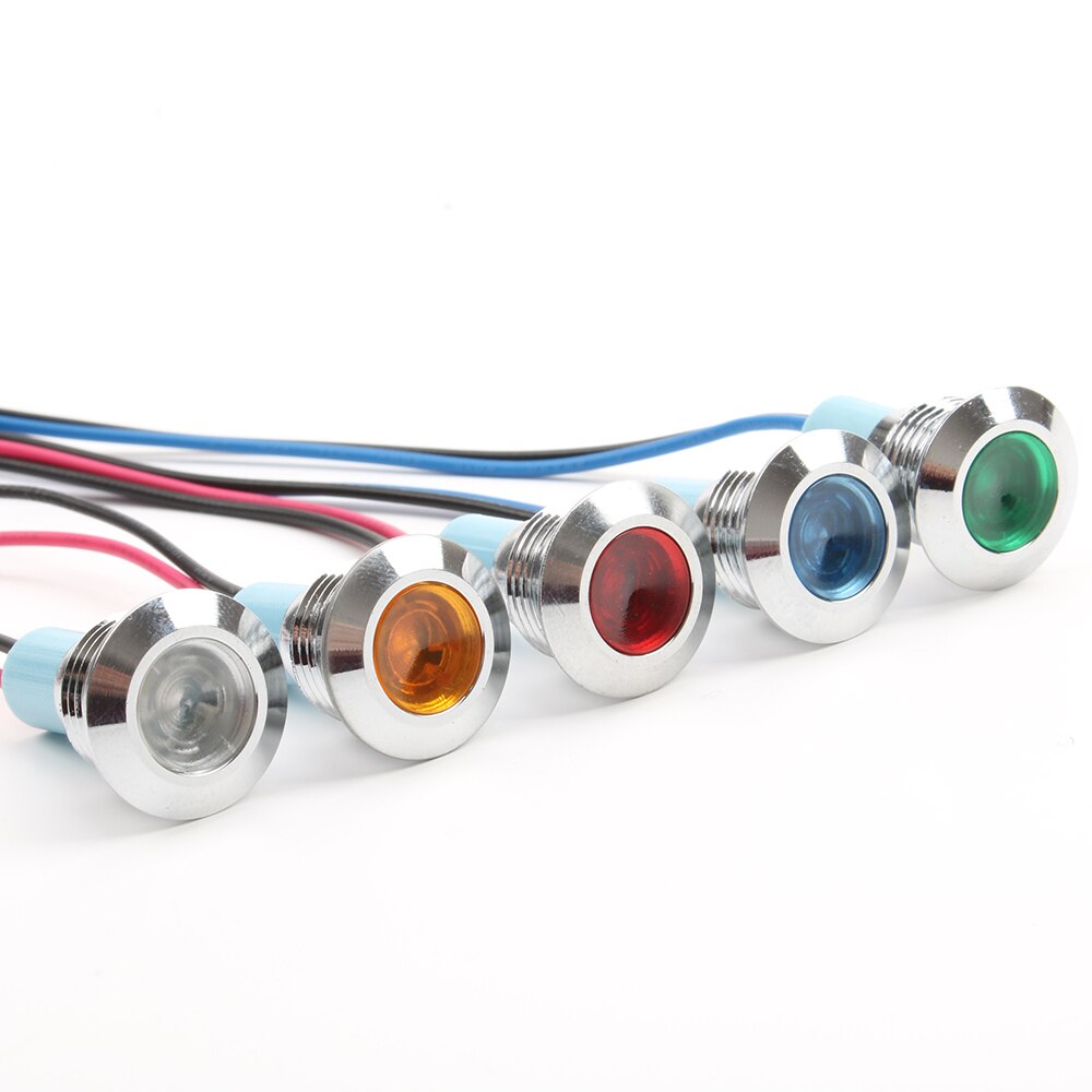 12mm vanntette metall flat rund indikator signallampe lys 3v 6v 12v 24v 220v med ledning rød gul blå grønn 12 zsd.x