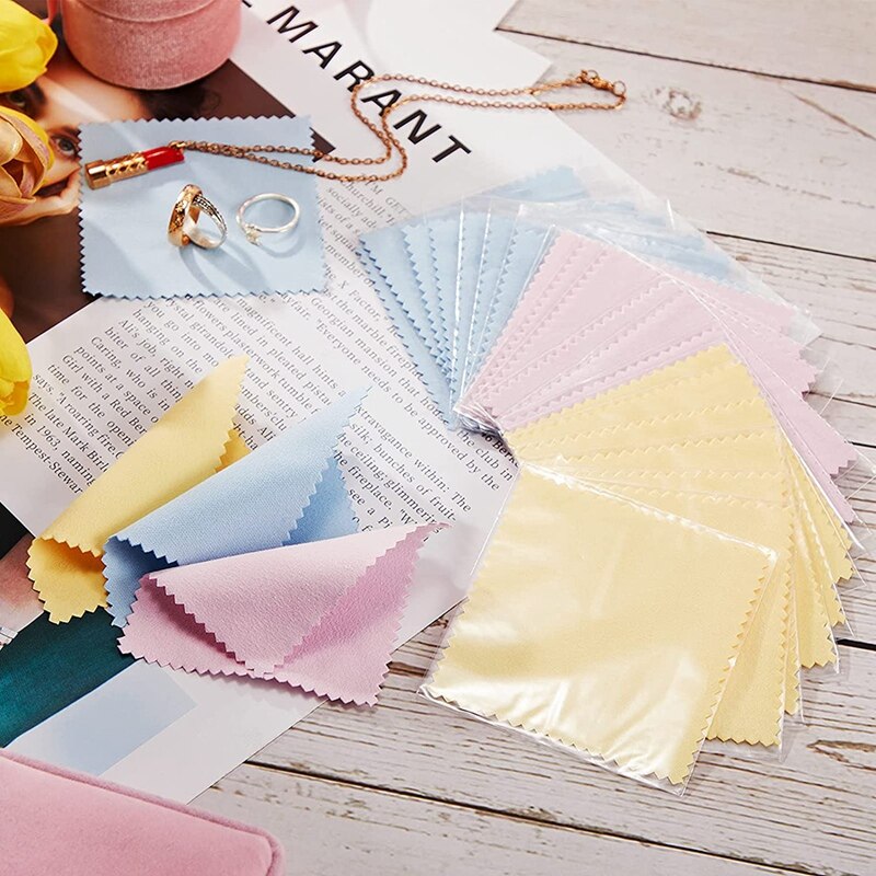 150 stück Schmuck Reinigung Tuch Bunte Polieren Tuch Weiche Silber Polnischen Tuch Einzeln verpackt Schmuck Reiniger