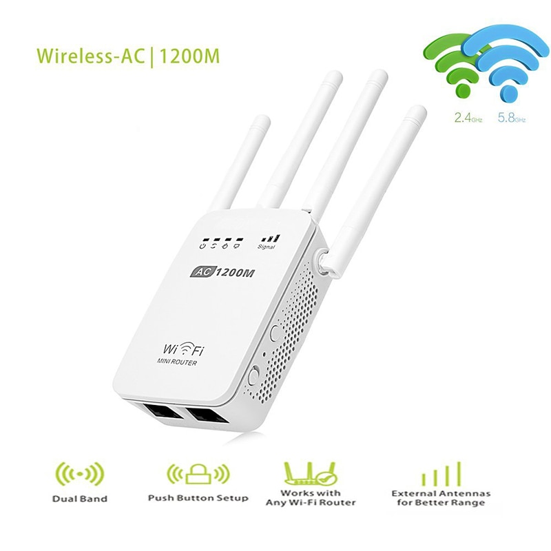 Répéteur wi-fi AC 1200/5G, 2.4 mb/s, routeur puissant sans fil, amplificateur de Signal Bridge, avec quatre antennes à Gain élevé, deux Ports RJ45