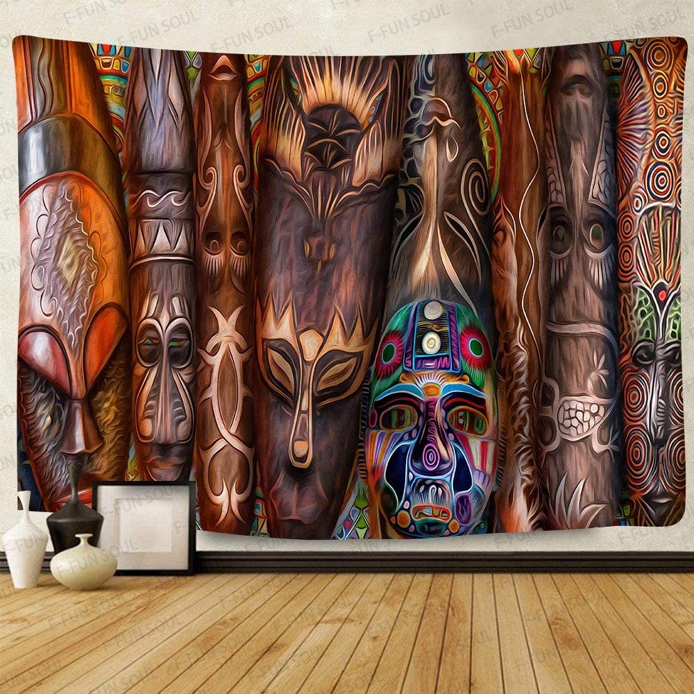 Carved Island Triba Psychedelic Art Wall Hanging Tapestries for Living Room Bedroom Decor
