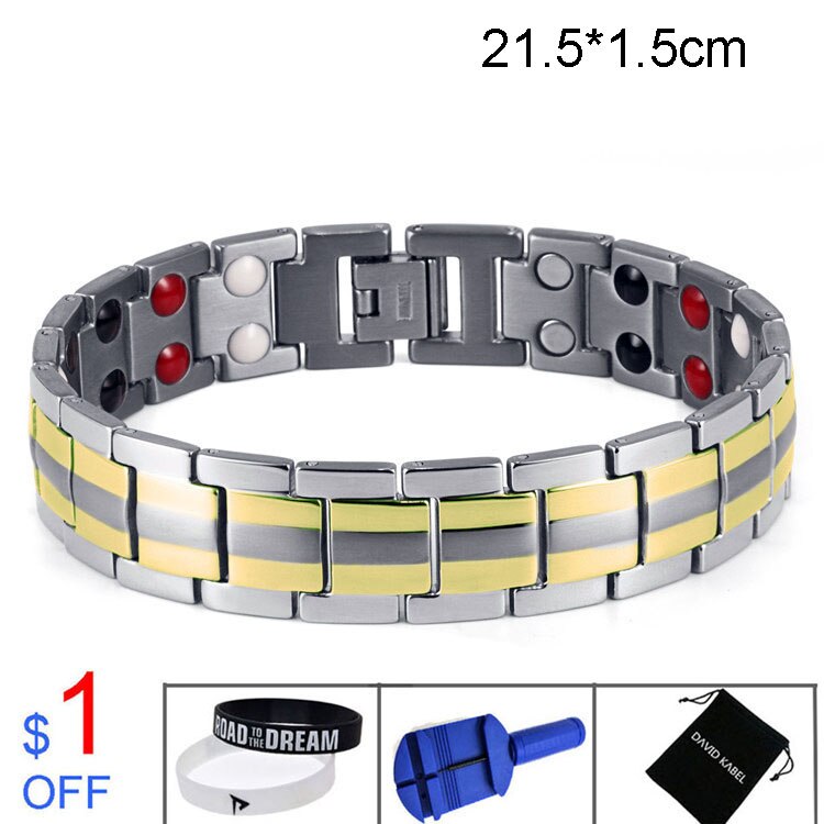 Bracelet d'équilibre énergétique Tourmaline Double rangée pour hommes bijoux de soins de santé hologramme Germanium Bracelets de thérapie magnétique guérison: D