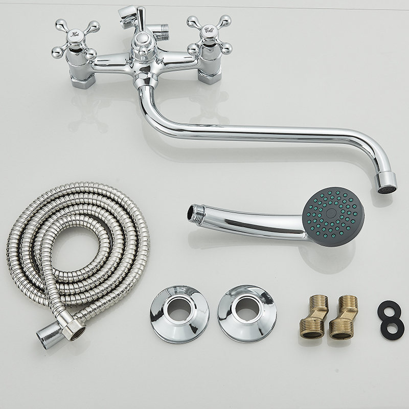 Chromen Badkuip Douchekraan Wandmontage Bad Mixer Lange Mond Tuit 360 Rotatie Badkuip Kraan Mengkraan Douche