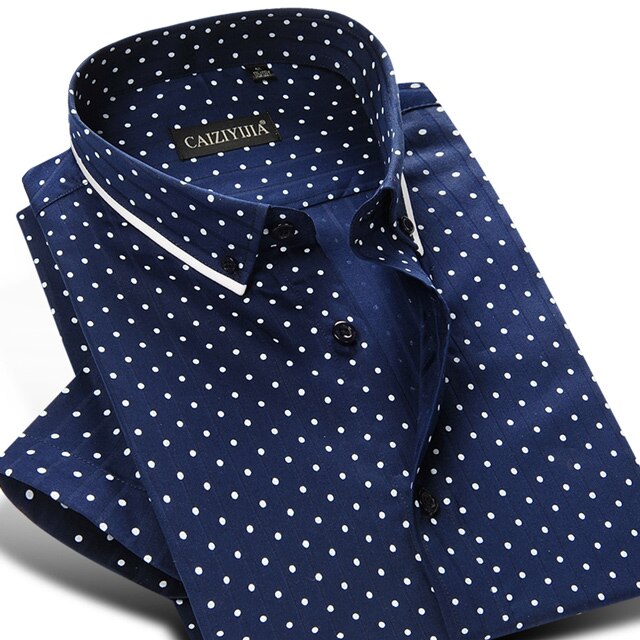 Men's Casual Short Sleeve Polka Dot/Triangle Printed Shirt Standard-fit Contrast Patchwork Tops Button-down Cotton Shirts: CZ16D541 / 41