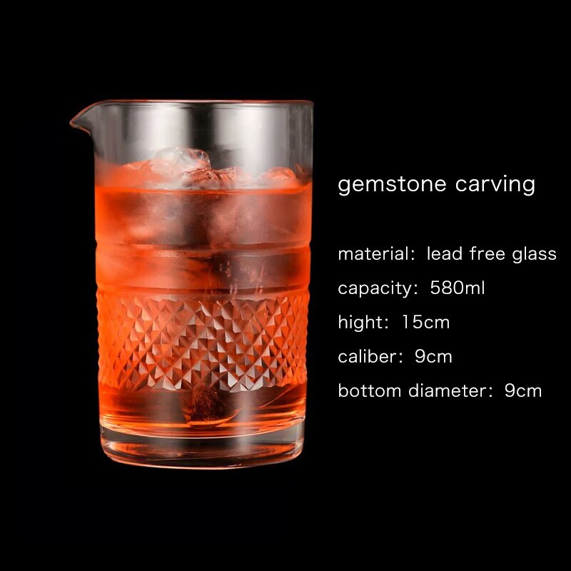 Bar Soul Mixing Cup Lead Free Glass Carving Style Hand Carved Cocktail Glass Bartender Cocktail Cups Barware: 580ml gemstone