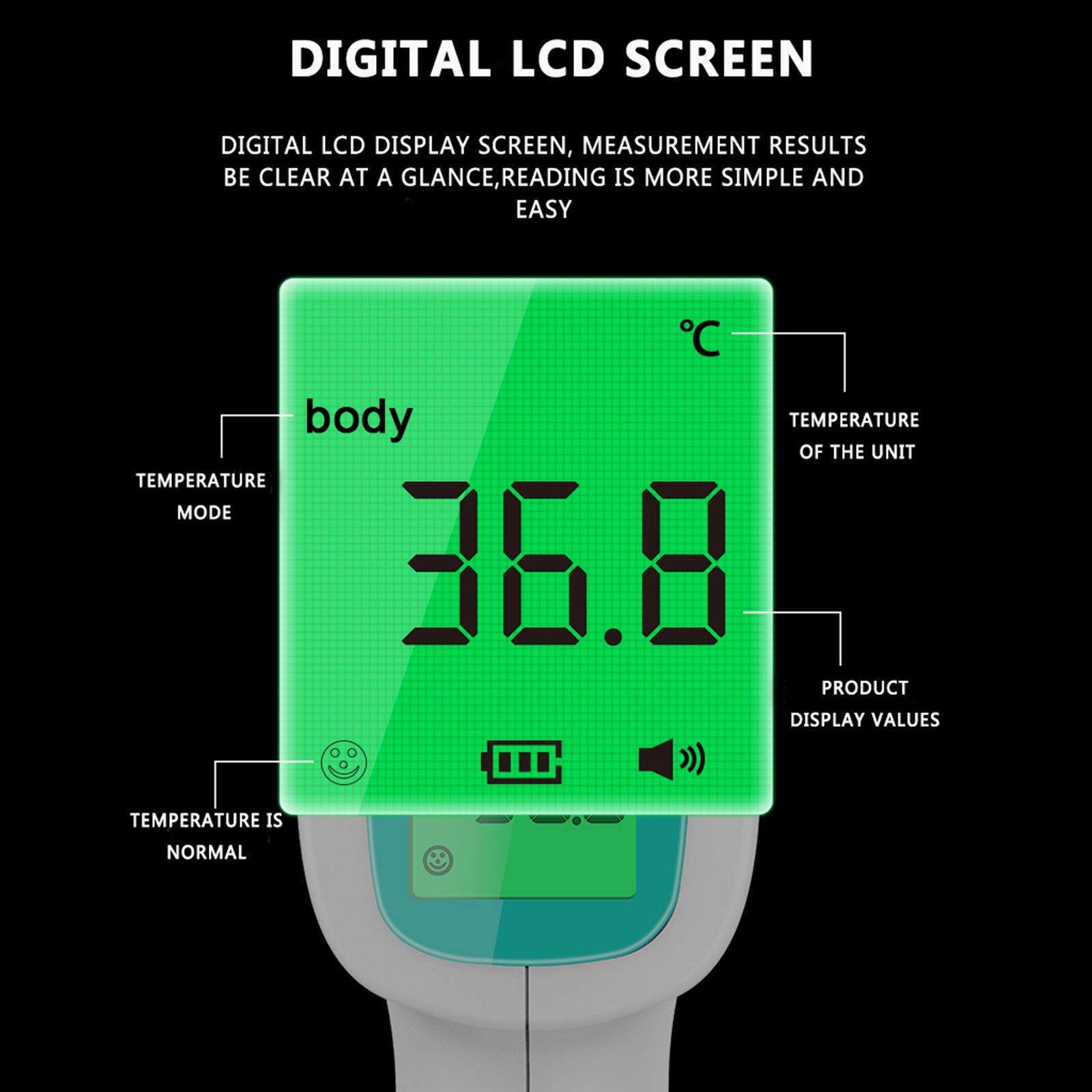 Infrared Thermometer Forehead Thermometer 50 Data Storage Non Contact Thermometers with Tri-colored Backlit LCD High Precision