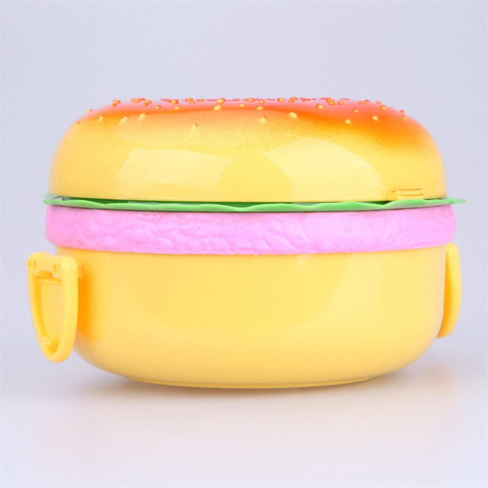 Cute Hamburger Double Tier Lunch Box Burger Box Bento Lunchbox Children School Food Container Tableware Set with Fork Kids