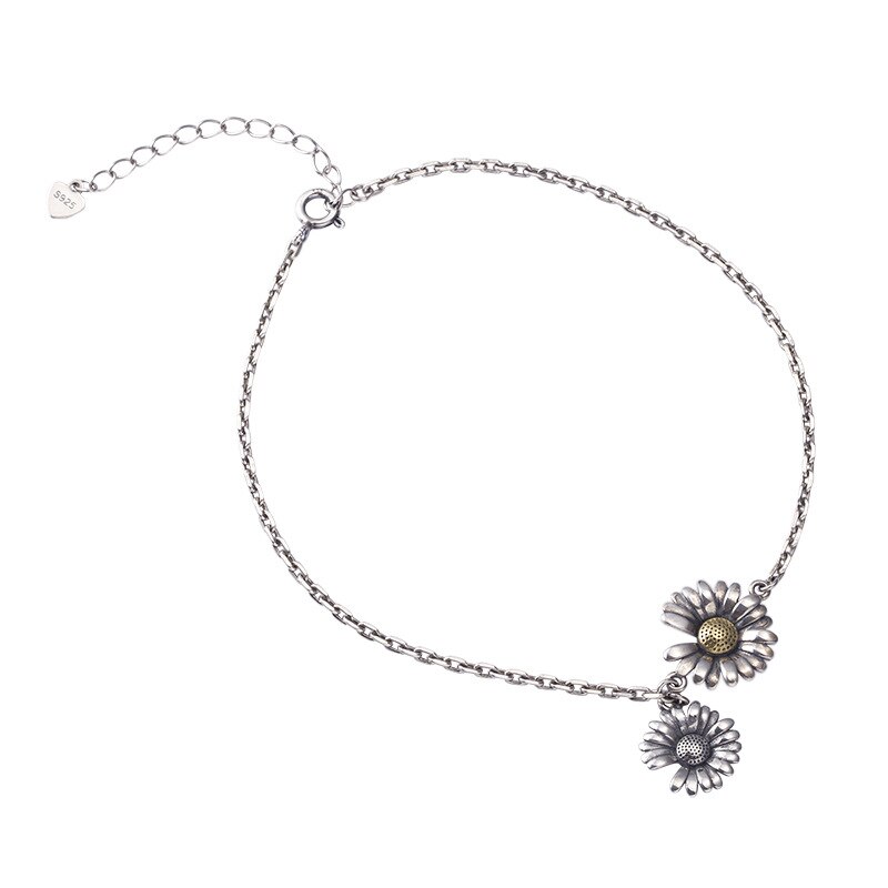 BONLAVIE – chaîne marguerite en argent Sterling S925, rétro, paragraphe de créateur, bijoux fins pour cheville