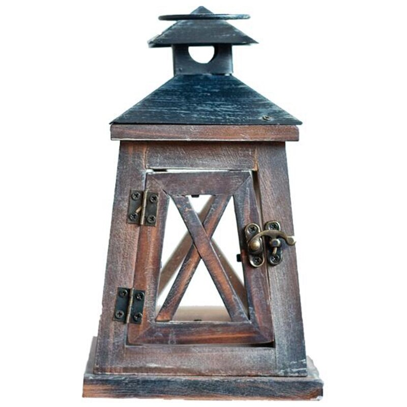 Antque lanterne en fer forgé nor, avec vtres et portllon, lampe