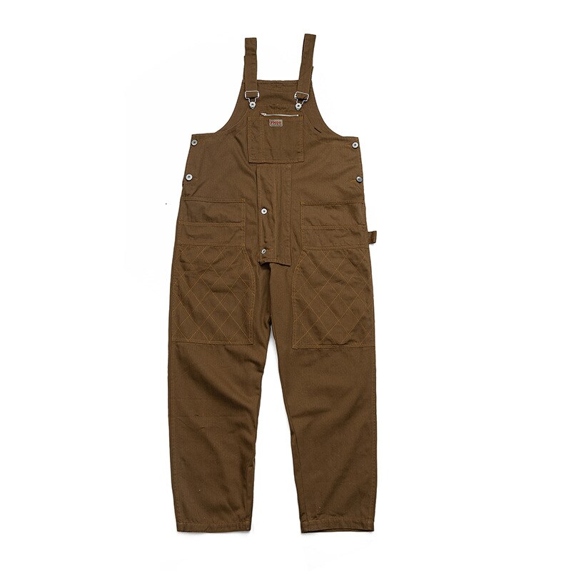Ensfarvet herre jumpsuit streetwear smækbukser mærke afslappet seler løse bukser cargo overalls herre: M / Brun