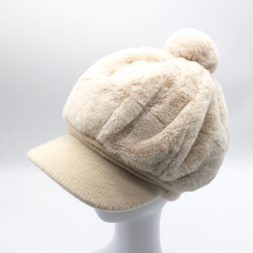 Gorro de punto para niña y niño, boina rosa, octogonal, liso, Newsboy, sombrero para mujer de piel sintética, sombrero de panadero con pompón