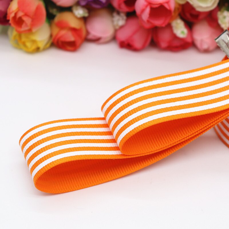 10 meter 1 '' 25mm stripetrykte grosgrain-bånd tegneseriebånd håndlagde hårsløyfer  ym16100785: 668 oransje