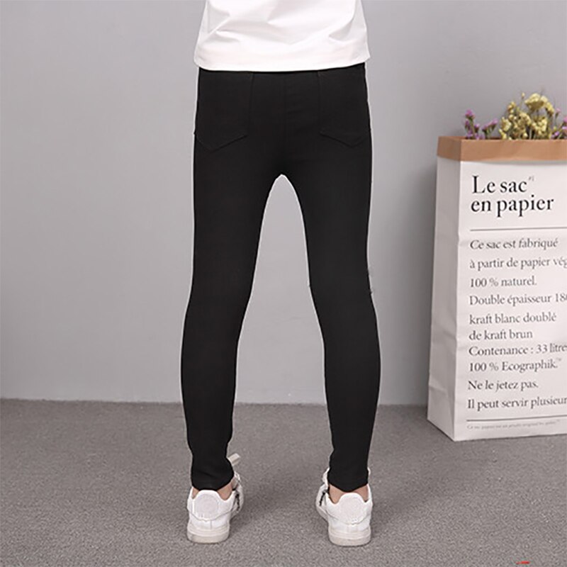 Elastic Girls Leggings Cotton Ripped Pencil Pants For Teenage Girl Slim Kids Trausers Children School Pants 10 12 years
