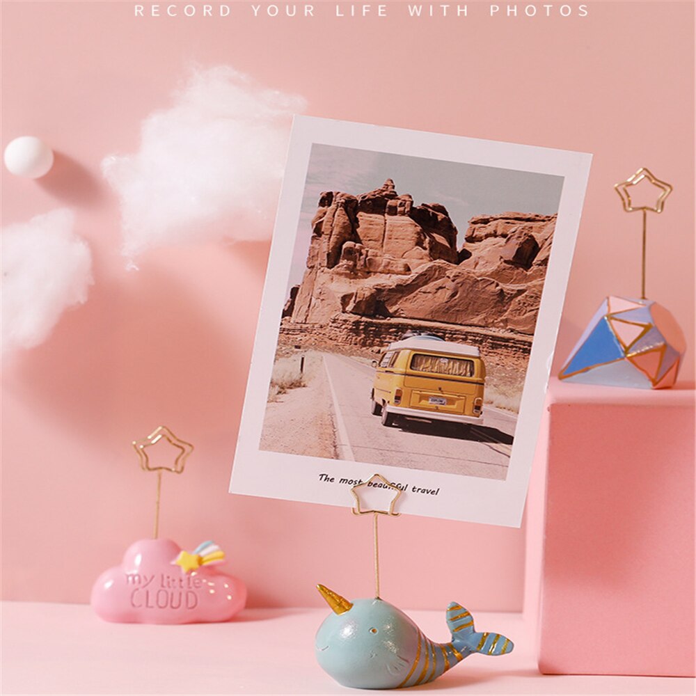 Gull metall stjerne harpiks regnbuesky ocean shell fotokort memo notatklipp holder bryllupsfest dekorativ ornament