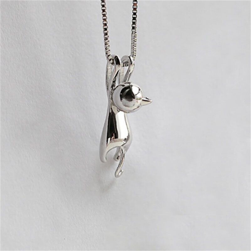 Katthänge härligt silverpläterat halsband hänge fancy smycken charmhalsband: Glansig