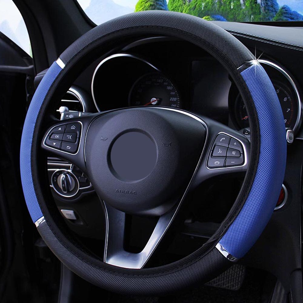 Universele Auto Stuurhoes Anti Slip Pu Lederen Steering Covers 37-38Cm Diameter Auto Decoratie Auto-styling: Blauw