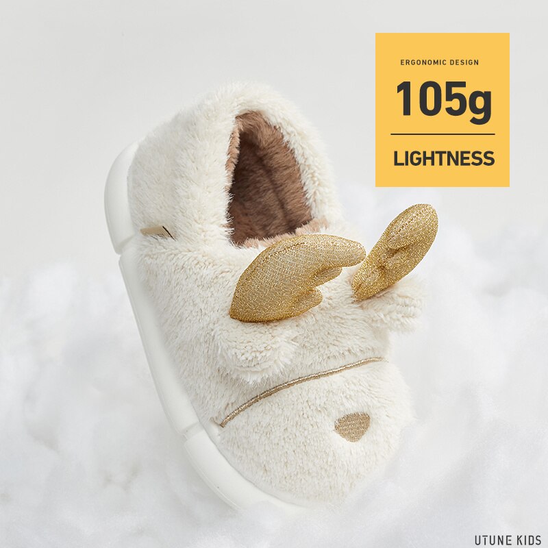 UTUNE Dzieci łoś Popatrz boże narodzenie zimowe dziecięce klapki futrzane klapki z motywem kreskówkowym 3 dziewczęce śliczne kapcie domowe EVA chłopcy śmieszne buty wewnętrzne