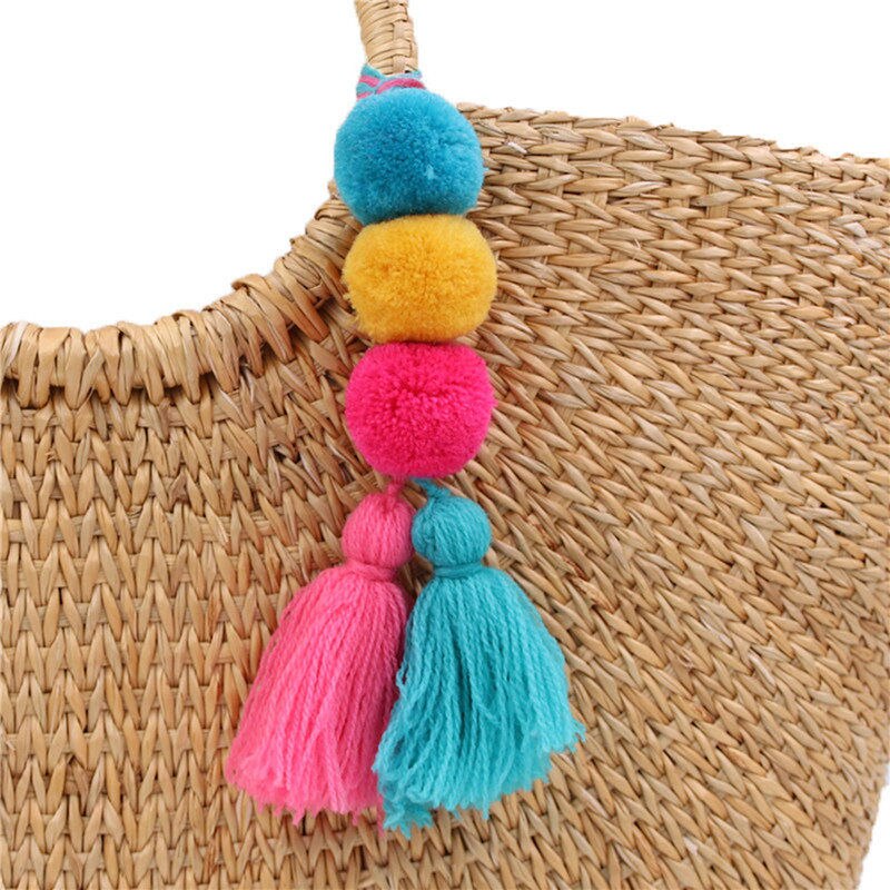 1 Pza hecho a mano Pom borla colorida llavero bolsa encantos colores gradientes llavero Boho joyería accesorios para mujer: E109